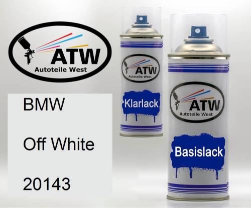 BMW, Off White, 20143: 400ml Sprühdose + 400ml Klarlack - Set, von ATW Autoteile West.